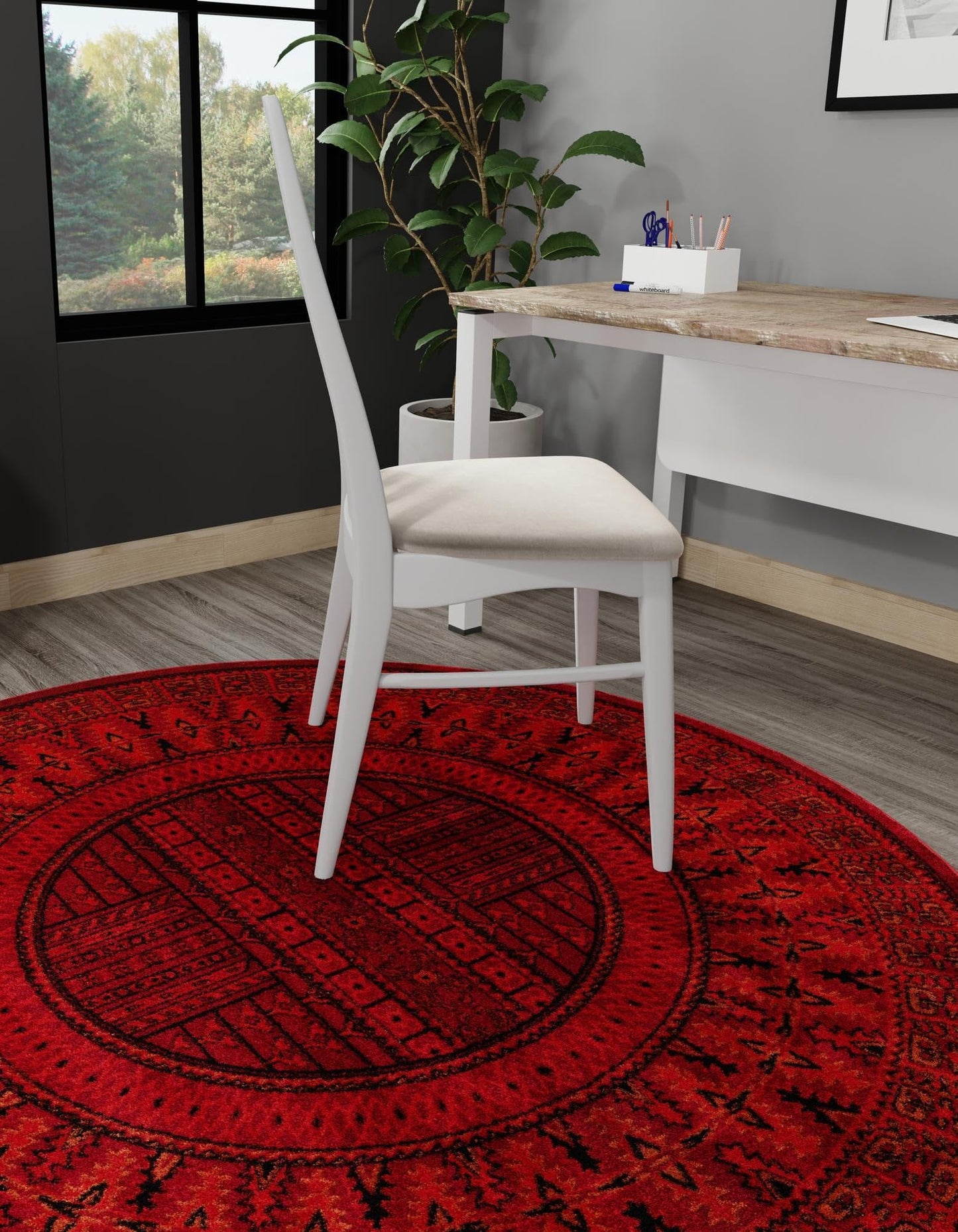 Rugs.com Bokhara Collection Rug – 3 Ft Round Red Medium-Pile Rug Perfect for Kitchens, Dining Rooms