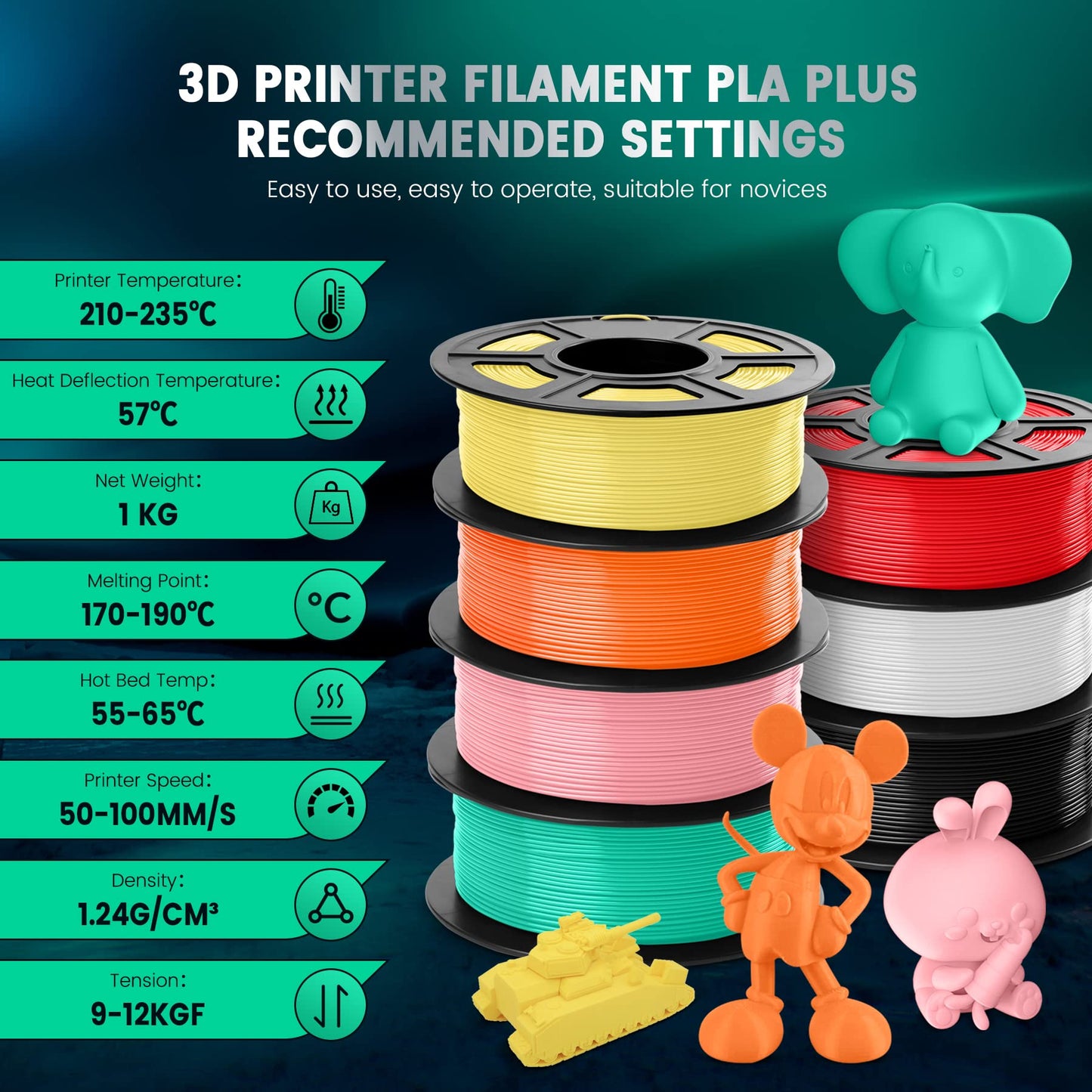 SUNLU PLA+ Filament 1.75mm, Enhanced Durability and High Strength, PLA Plus 3D Printer Filament for 3D FDM Printers, 1kg Spool, pla+ Black