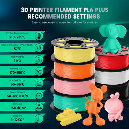 SUNLU PLA+ Filament 1.75mm, Enhanced Durability and High Strength, PLA Plus 3D Printer Filament for 3D FDM Printers, 1kg Spool, pla+ Black