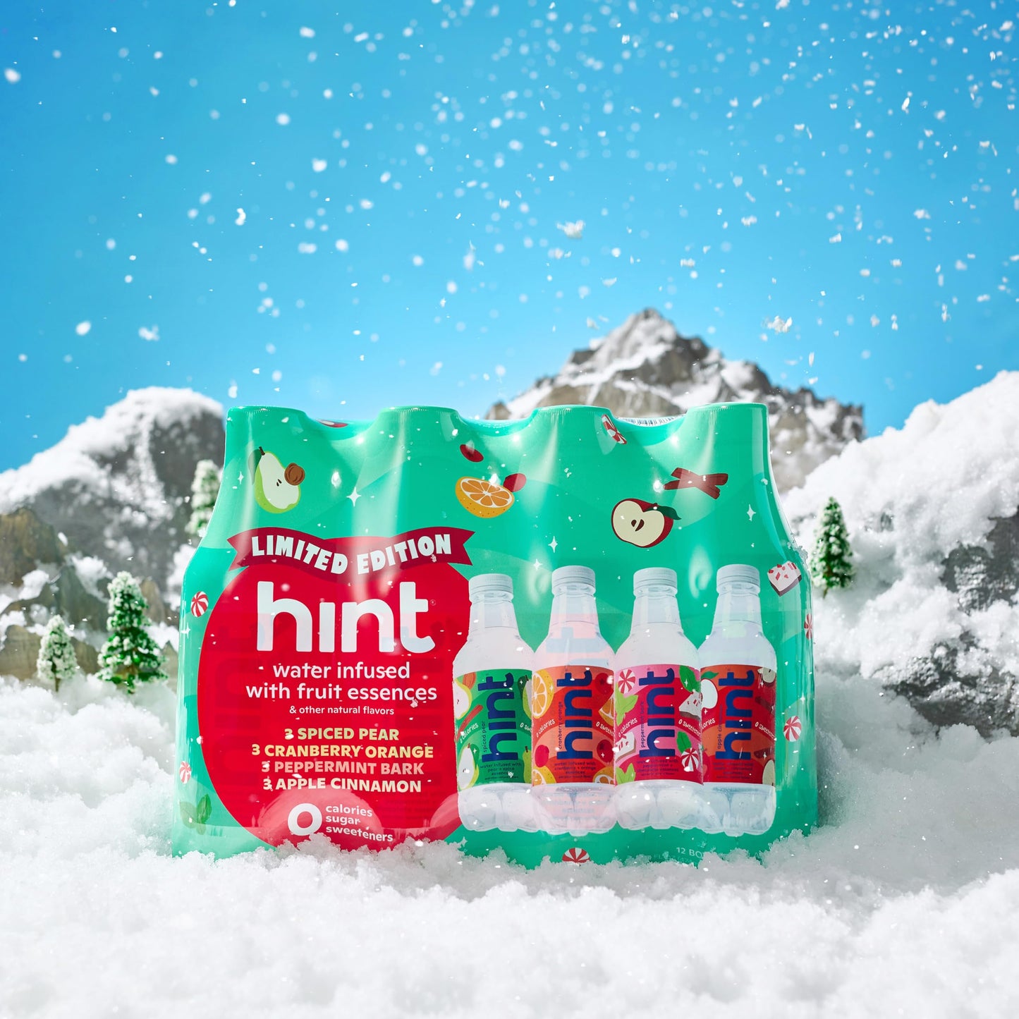 Hint Fruit-Infused Bottled Water, Winter Variety Pack - Sugar Free Flavored Water with Zero Calories, Naturally Flavored, and No Artificial Sweeteners - 16 Fl Oz (Pack of 12)
