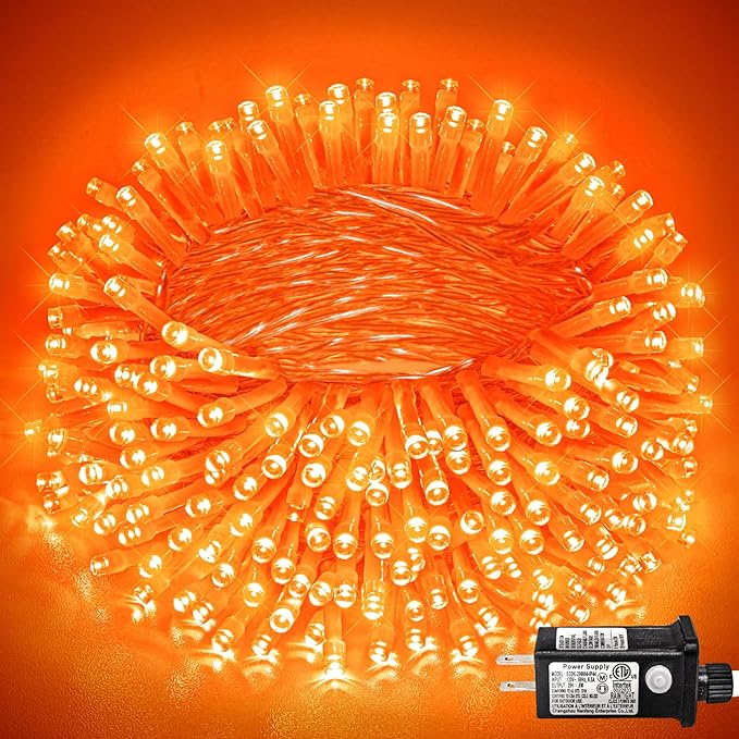 800 LED Christmas Lights Outdoor 262 FT String Lights Indoor Outdoor Clear Wire with 8 Modes Plug in Waterproof Orange String Light for Christmas Tree Party Thanksgiving Decorations