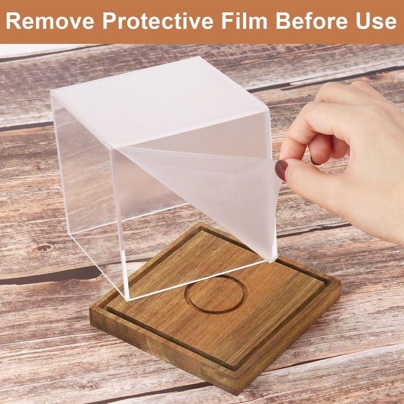 2 Pack Clear Acrylic Softball Display Case with Wood Base, Memorabilia Stand Cube Holder, Dust Protection Transparent Storage Box for Single Ball Souvenir Softball Collections