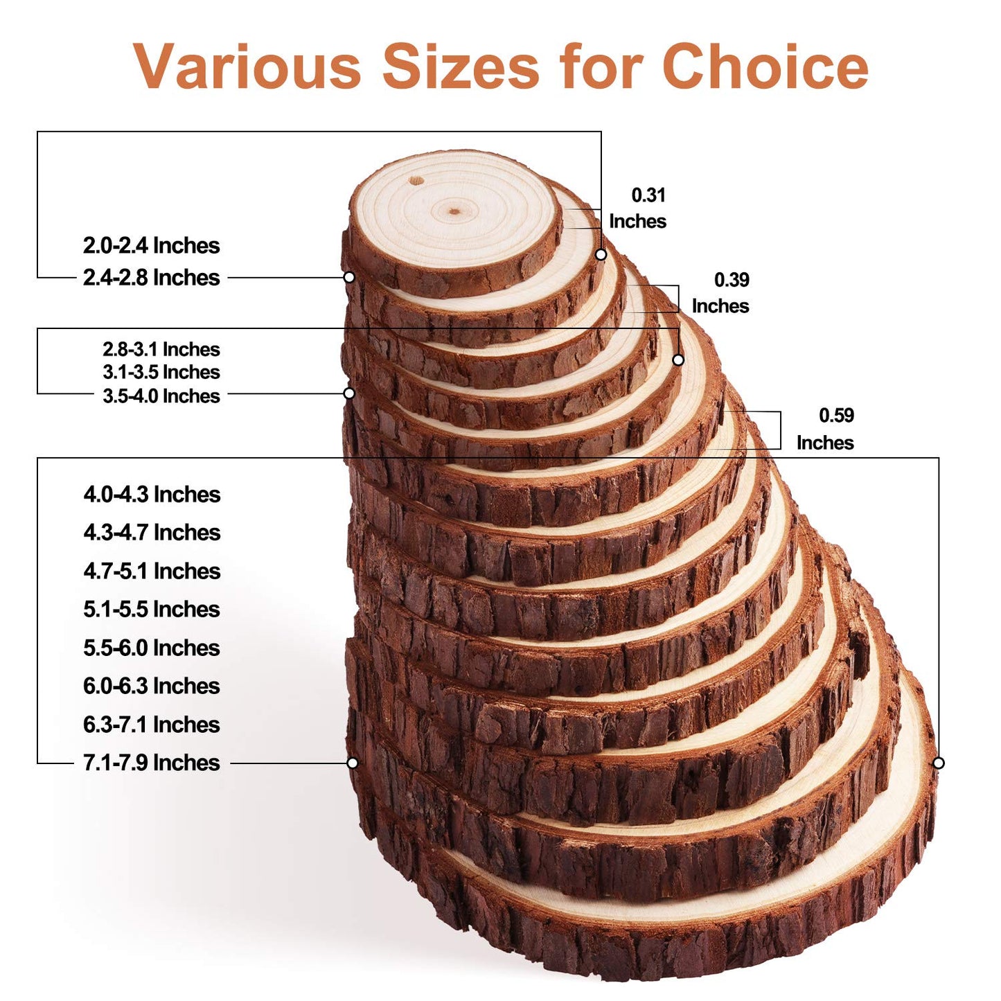 Fuyit Wood Slices 30 Pcs 2.0-2.4 Inches Craft Wood kit Unfinished Predrilled Tree Slices with Hole, Wooden Circles for Arts and Crafts Christmas Ornaments DIY Crafts