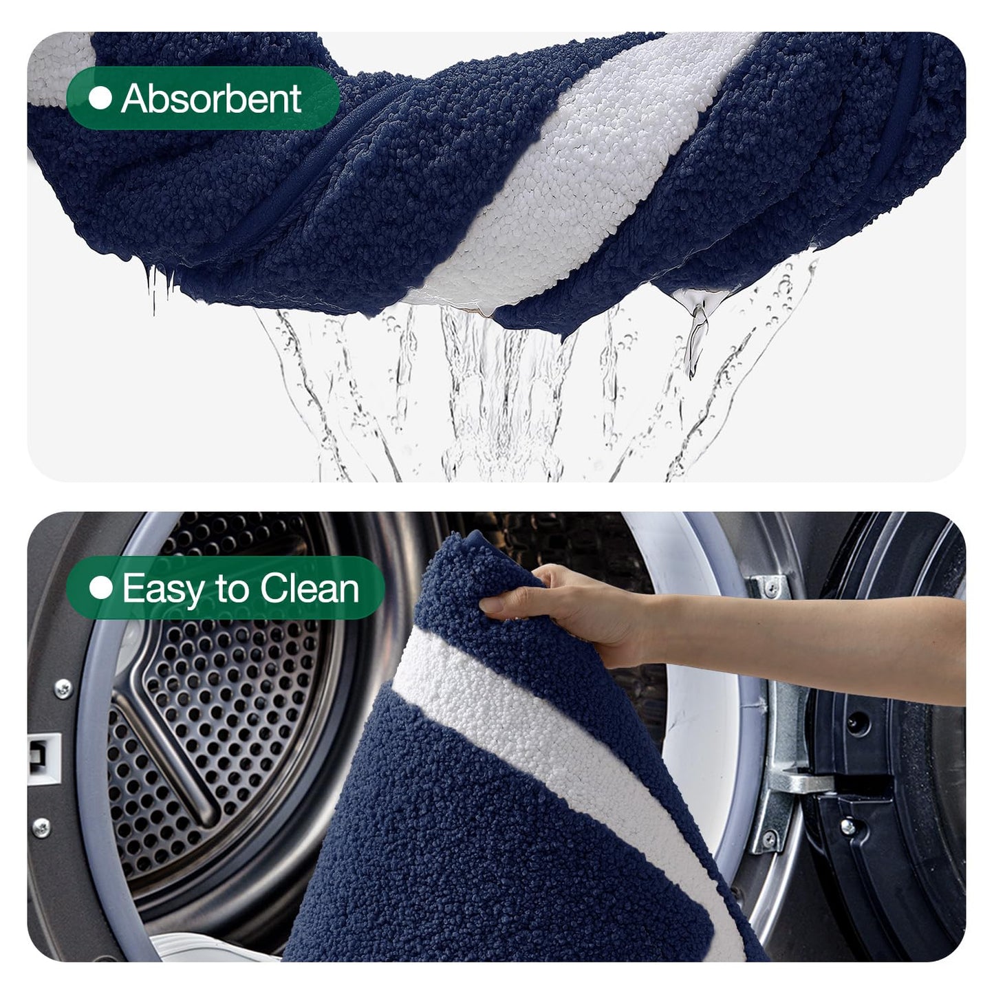 LUMI Extra Soft Bathroom Rugs, Non Slip Washable Bath Mat, Absorbent Microfiber Bath Rug, Quick Dry Plush Bath Mats for Bathroom for Shower, Bathtub, Floor, Blue, 16x24