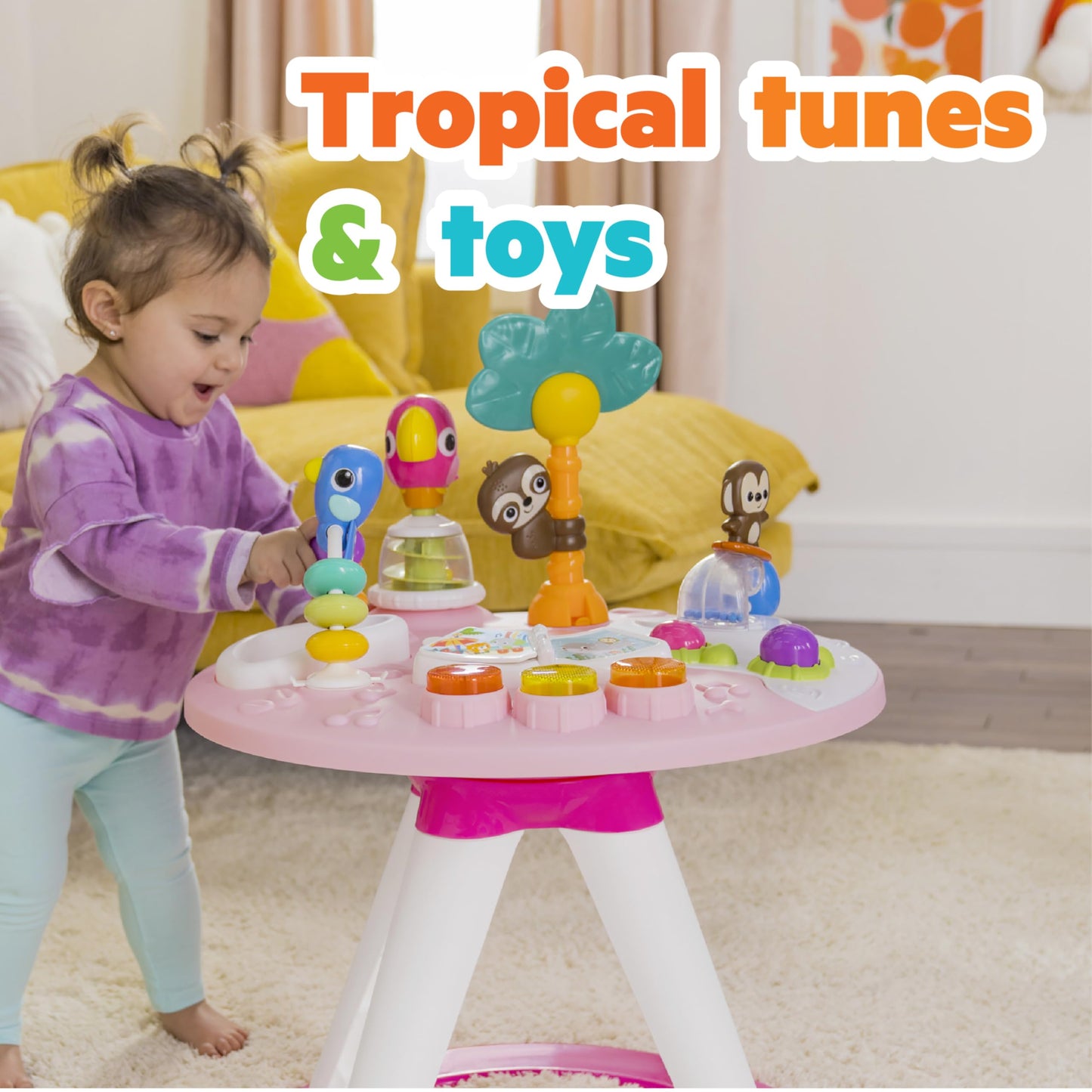 Bright Starts Around We Go 2-in-1 Baby Walker, Discovery Activity Center and Table, Tropic Coral, Ages 6 Months+