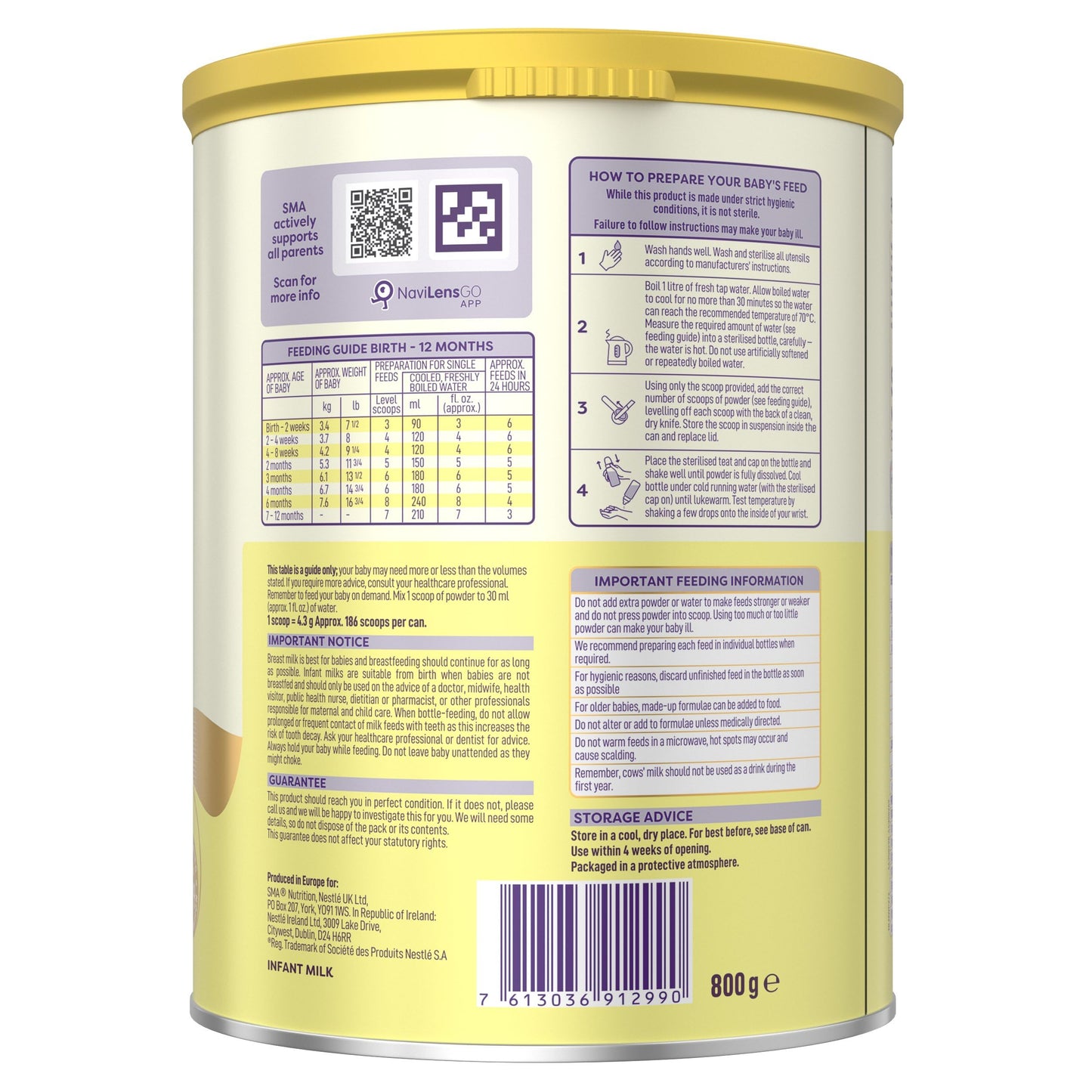 SMA First Infant Baby Milk Powder Formula , from birth , 800 g (Pack of 1) (Packaging may vary)