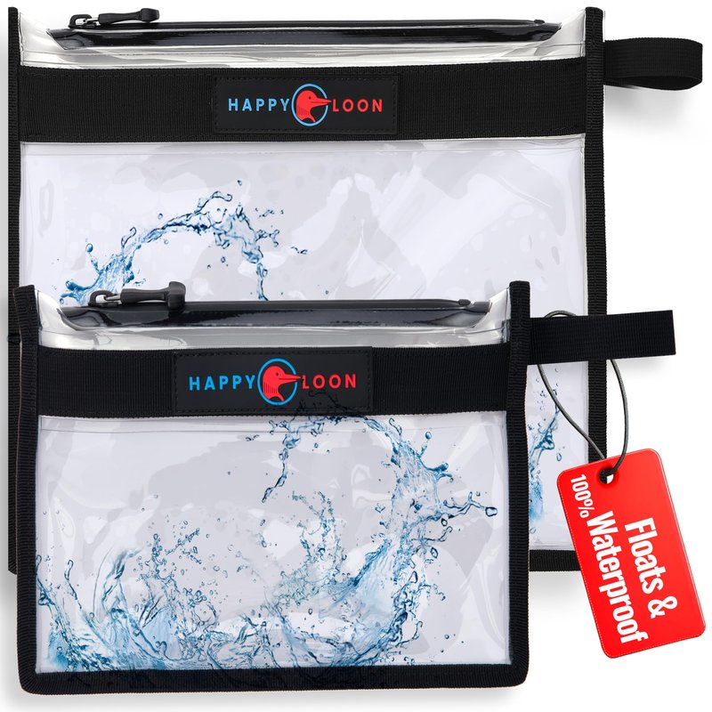 Happy Loon Elite Waterproof Fishing Tackle Bag Set - 2 Sizes, 100% Submersible Dry Bags, Floats with Lure & bait- Scuba-Grade Zipper, PVC-Free, Tethering Loop - Premium Fishing accessory pouch