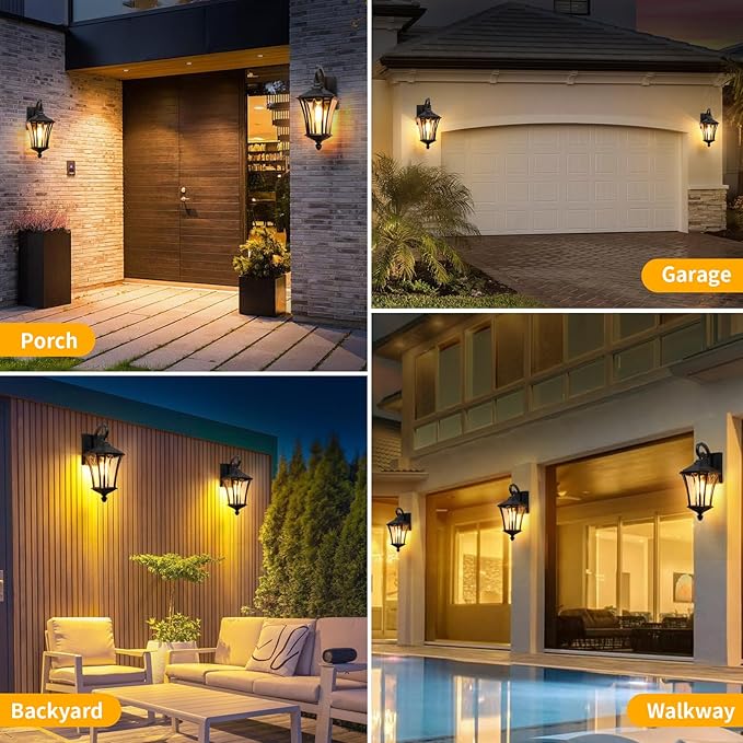 YSN 16'' Large Outdoor Wall Lights 2 Packs, Black Exterior Lighting Fixture Outdoor Sconce Lights, Waterproof Outside Lights for House with E26 Socket, Outdoor Lanterns for Porch, Garage, Farmhouse