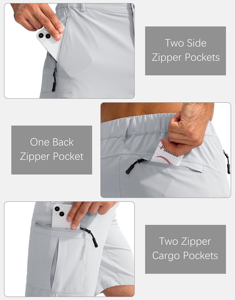 Pudolla Men's Hiking Cargo Shorts 9" Lightweight Outdoor Work Shorts for Men Travel Golf Camping Casual with 5 Zipper Pockets(Bright Grey 3X-Large)