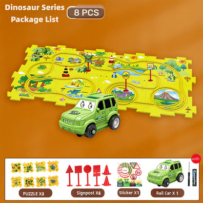 Puzzle Racer Kids Car Track Toy Car Set for Kids DIY 8PCS Puzzle Track Rail Route Educational Game Gift Toys for Children 2 3 4 5 6 Years