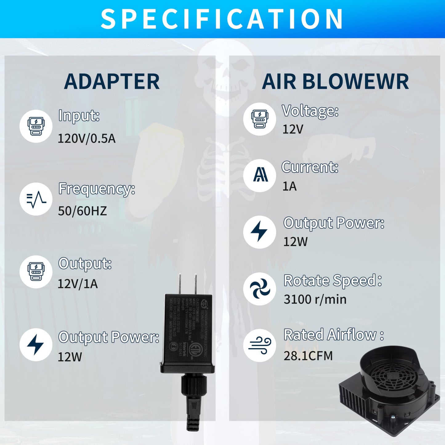 Inflatable Replacement Fan Blower, Mini Air Blower with 4 LED Light,3100(r/min) Waterproof Fan Blower Motor for 3-9FT Halloween Christmas Easter Yard Inflatable Decorations