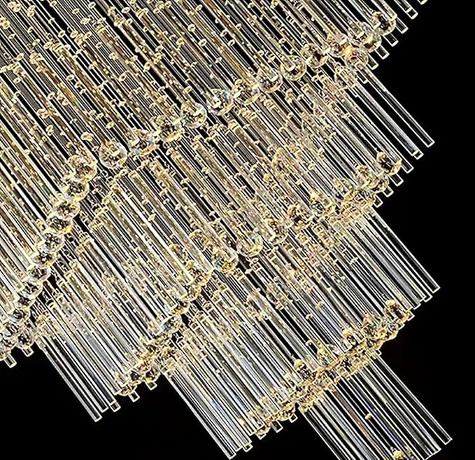 Flashing God D48''X H120'' Extra Large Chandeliers for High Ceilings Square Crystal Raindrop Gold Chandeliers Large Villa Chandelier Entrance Foyer Ceiling Light LED Dimmable 2700K-6000K