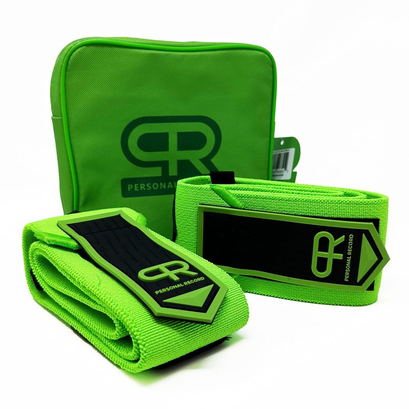 PR Personal Record Elbow Wraps for Weightlifting - Heavy Duty Construction, 25% More Elasticity, Reinforced Stitching, Extra Wide Fastener, Easy to Adjust, (Neon)