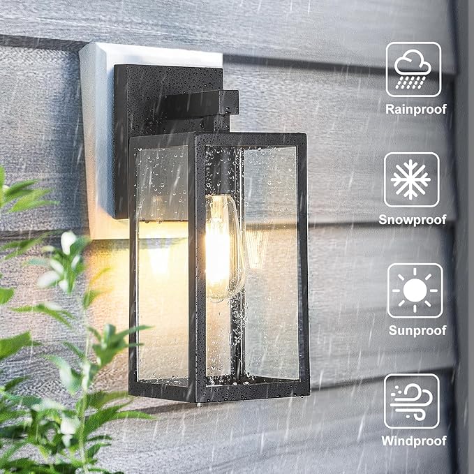 MAXvolador Outdoor Wall Lantern, Exterior Waterproof Wall Sconce Light Fixture, Black Anti-Rust Mount Light with Clear Glass, E26 Base Wall Lamp