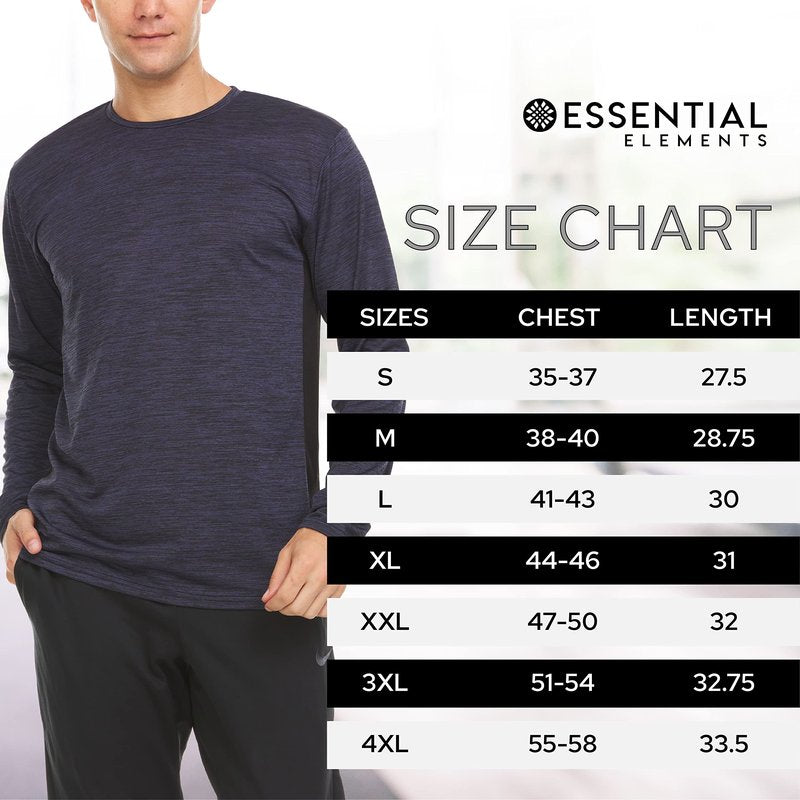 Essential Elements Mens Active T-Shirt - Quick-Dry Athletic Workout Training Crew Neck Long Sleeve Top 5 Pack