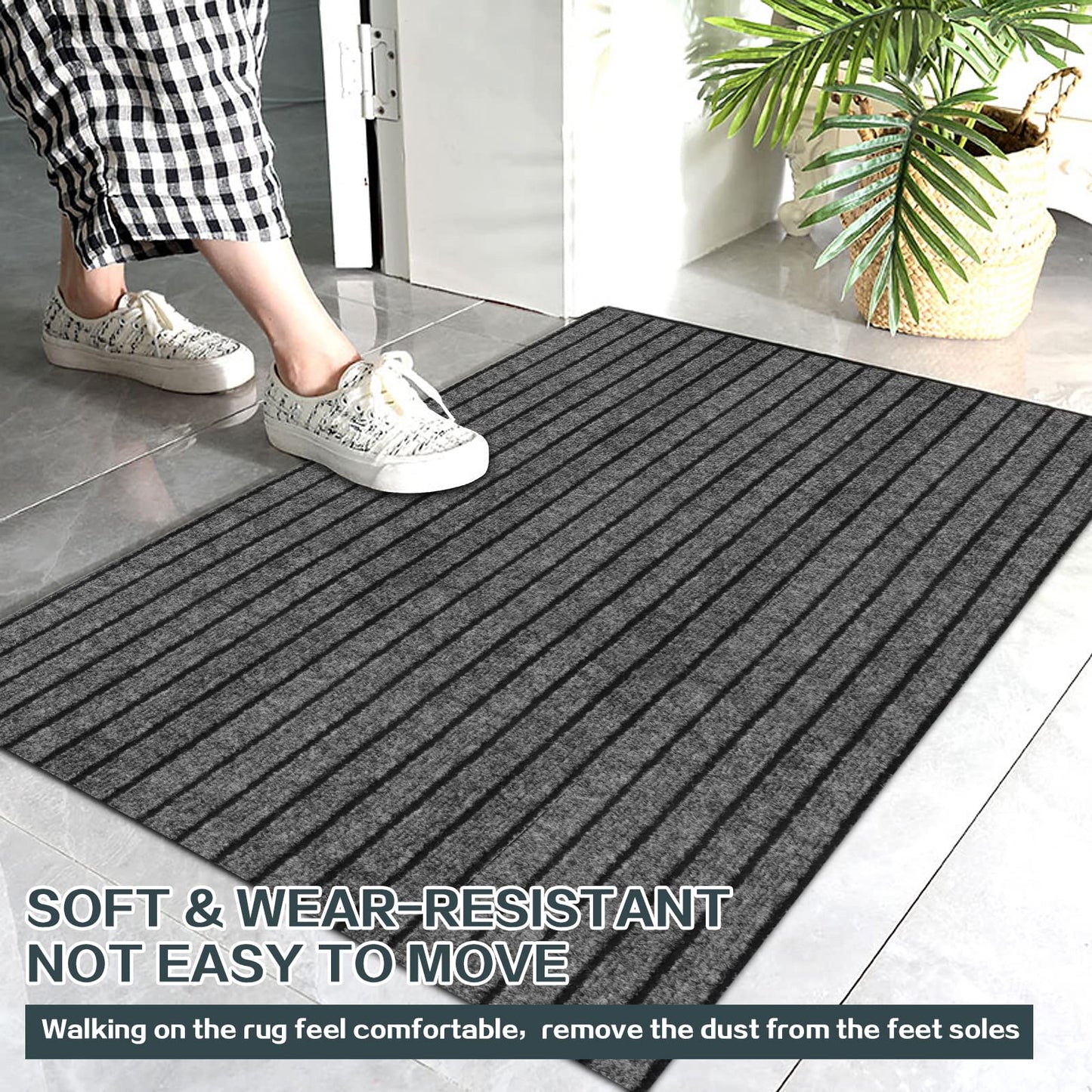 Heyroll Custom Size Hallway Runner Rug, Backed Non-Slip Waterproof Runner Rugs, Washable Outdoor Indoor Carpet Runner Rug for Floor, Entryway, Kitchen, Laundry, Balcony, Garage 2' x 6', Stripe Gray