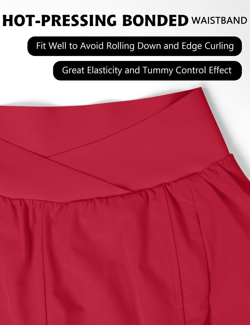 Blooming Jelly Women's Workout Shorts Athletic Running Elastic High Waisted Black Gym Yoga Shorts with Zipper Pockets (Red,Medium)