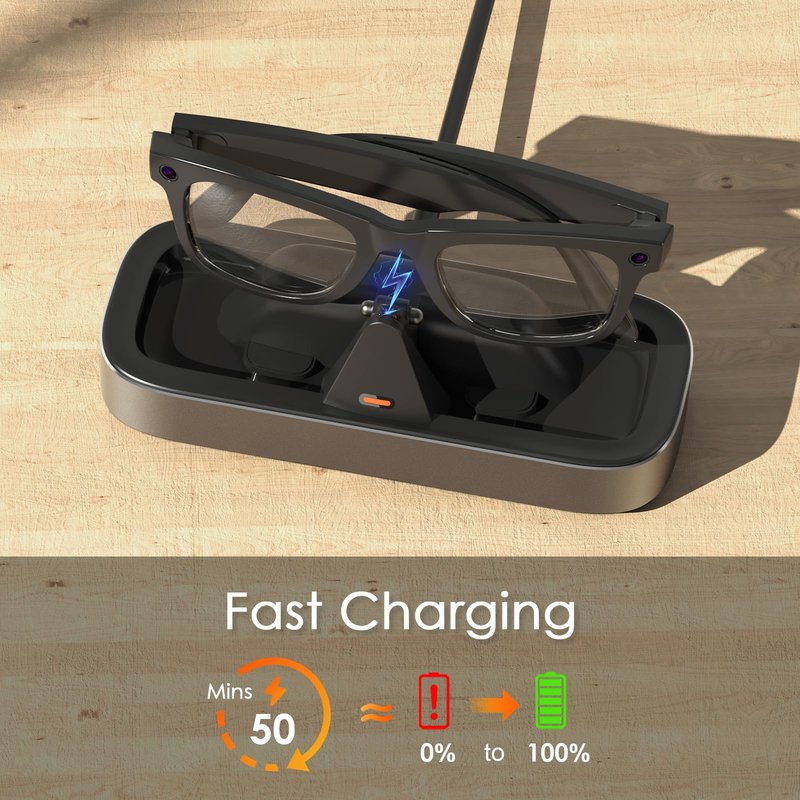 Charging Station for Meta Ray-Ban Glasses - Wayfarer, Skyler, Headliner & Oakley Meta HSTN Charger with LED Indicator (Gray)