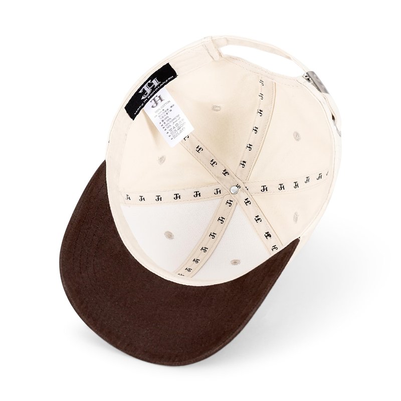 Mens Cap, Plain Baseball Cap, 100% Cotton, Adjustable Size, Casual Hat, Two Tone Color Combinations (White & Brown)