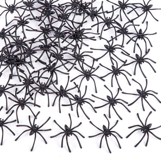 JIALWEN 120 Pieces Halloween Realistic Plastic Spiders Black Small Spider Toys Fake Spiders Prank Props for Halloween Home and Party Decorations