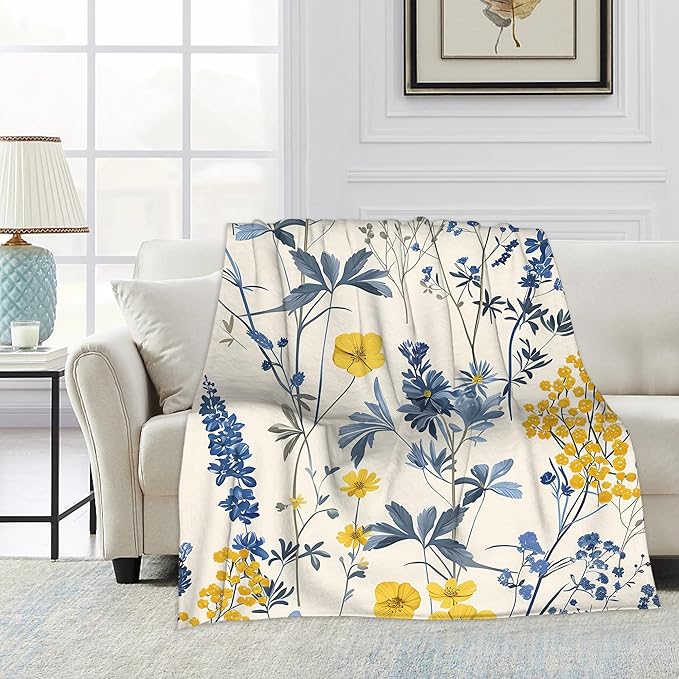 Vintage Wildflower Blanket Gfits for Women Men Kids Botanical Throw Blankets Soft Lightweight for Home Decor Couch Bed Sofa 50x60 Inches