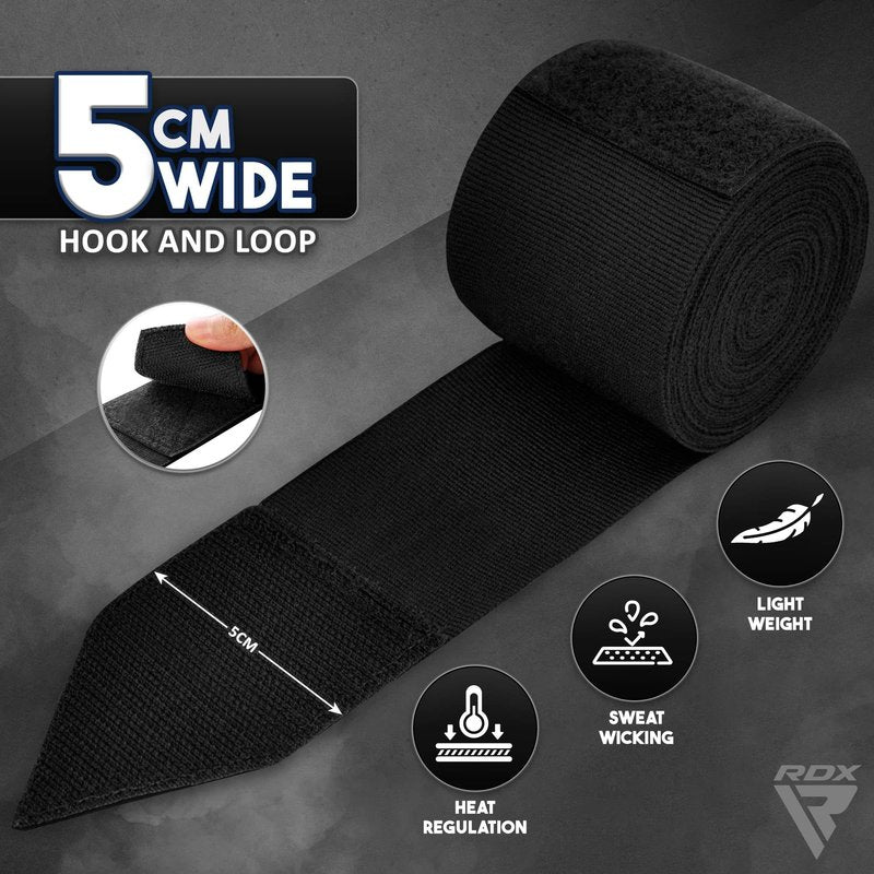 RDX Boxing Hand Wraps 4.5M / 180 Inches – Mexican Style Semi-Elastic MMA Inner Gloves - Wrist Support for Muay Thai, Kickboxing, BJJ, Karate - Thumb Loop & Hook and Loop Closure - Cotton & Nylon Blend