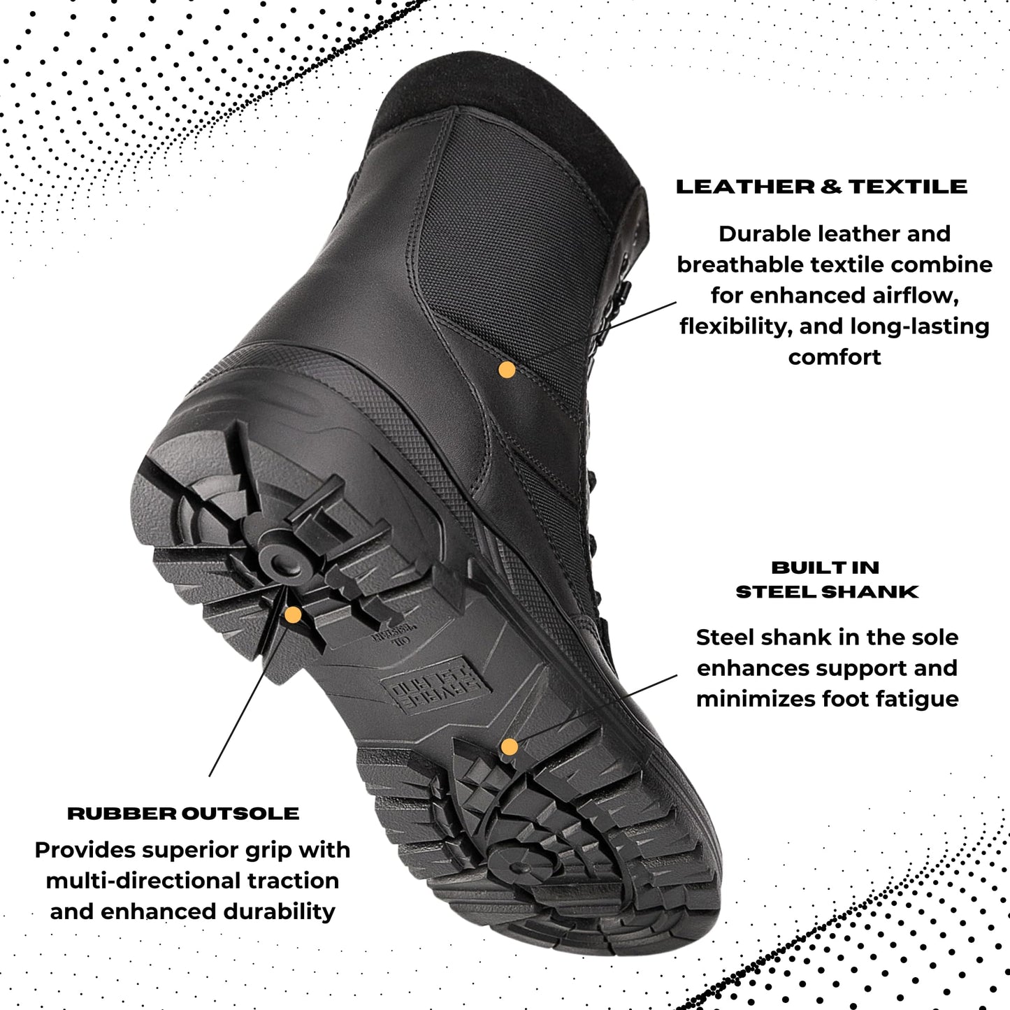 Savage Island Leather Side Zip & Lace Up Army Tactical Combat Boots Black for Work, Security, Motorcycle, Cadet