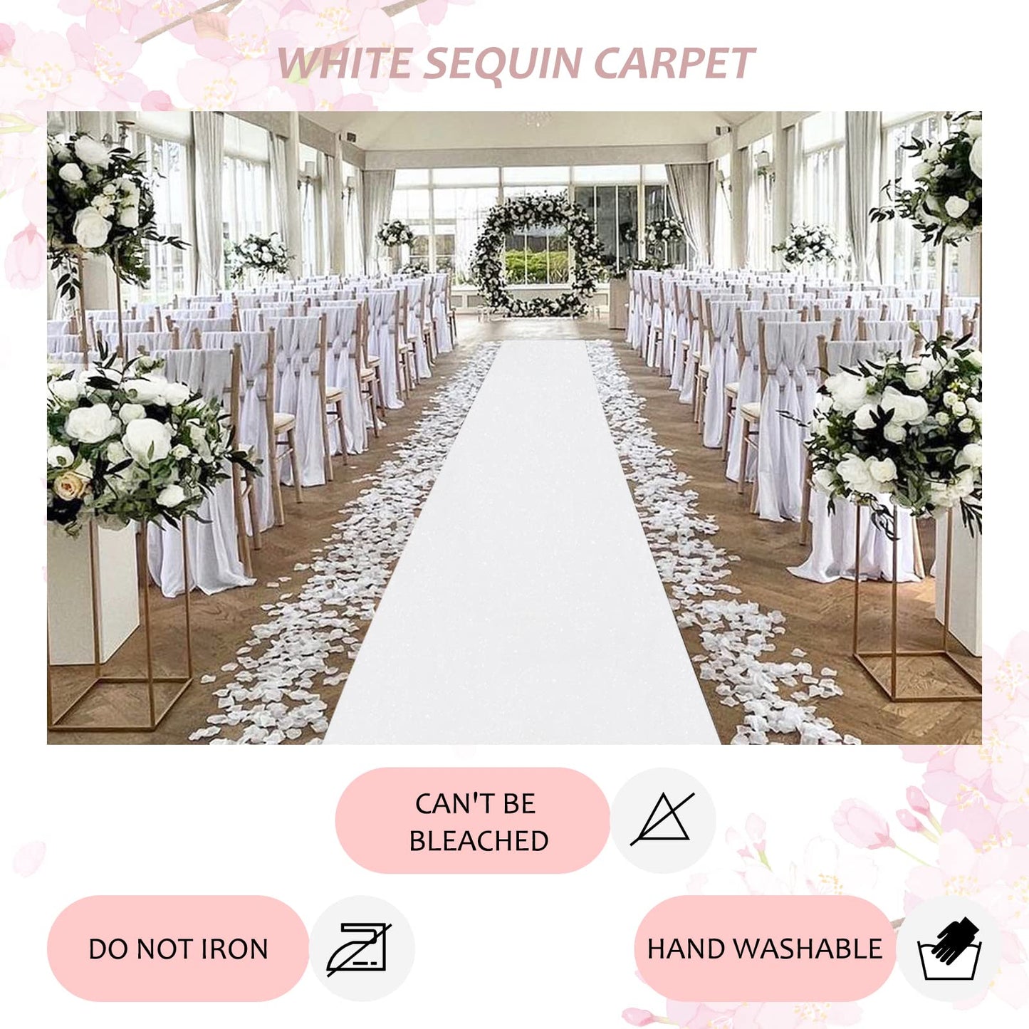 White Aisle Runner for Wedding Ceremony: 2FT×15FT Sequin Fabric - Sparkly Carpet Runner for Thanksgiving Day Bridal Shower Outdoor Grass Floor Indoor Rug Runner Hallway Decor