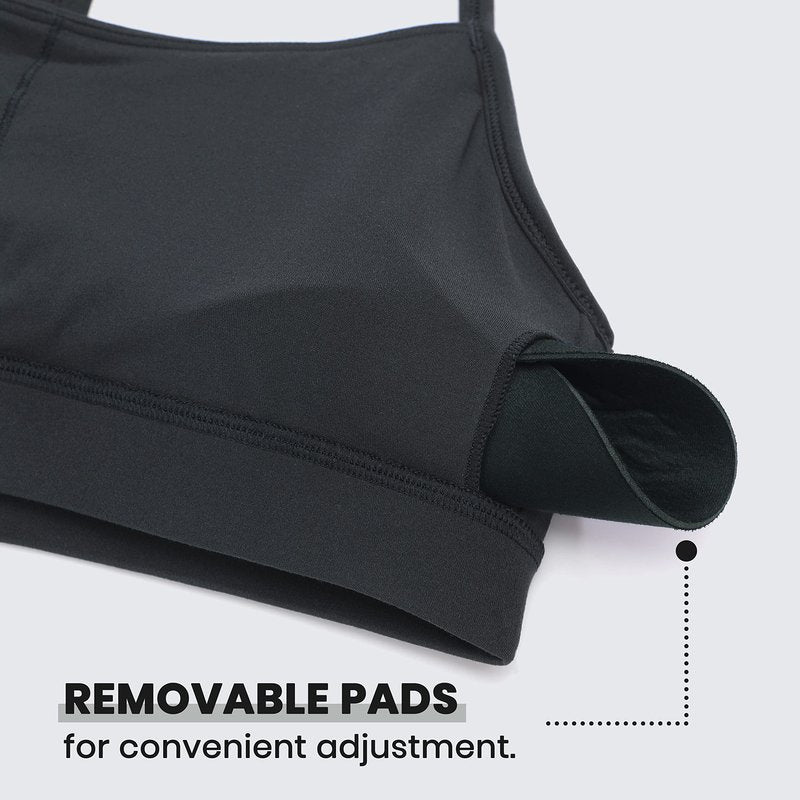 CRZ YOGA Butterluxe Y Back Sports Bras for Women - Padded Racerback Low Impact Spaghetti Thin Strap Workout Yoga Top Melanite Small