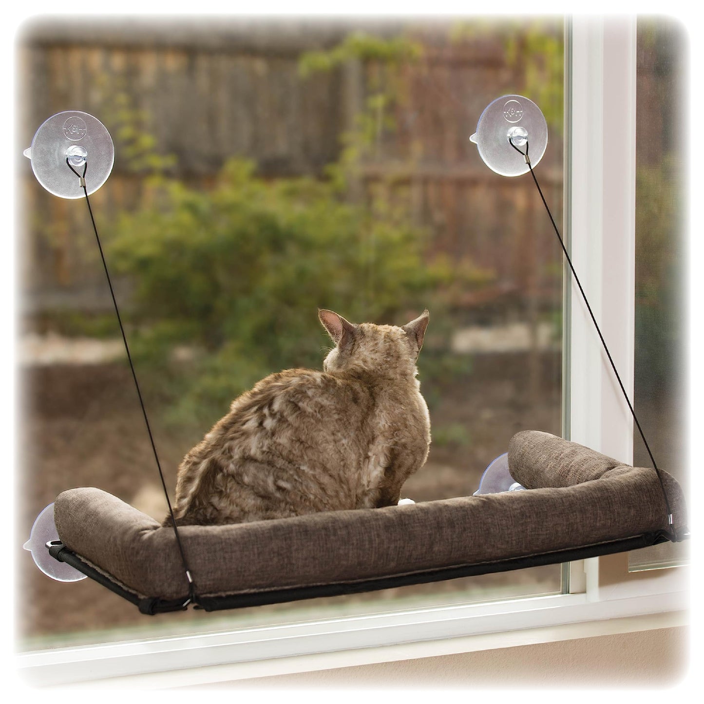 K&H Pet Products EZ Mount Bolster Cat Window Perch for Large Cats, Sturdy Kitty Window Hammock Bed, Steel Frame, Sturdy Suction Cups, Washable Shelf Covers, Foldable - Fits 27"W X 23"H Glass Spaces