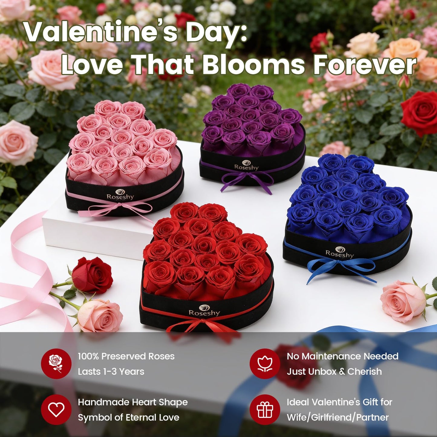 Valentines Day Flowers Roses Gifts for Her,16pcs Red Forever Preserved Roses in Heart Shape Gift Box,Valentines Day Delivery Prime Gifts-Roses Gifts for Women,Mom.