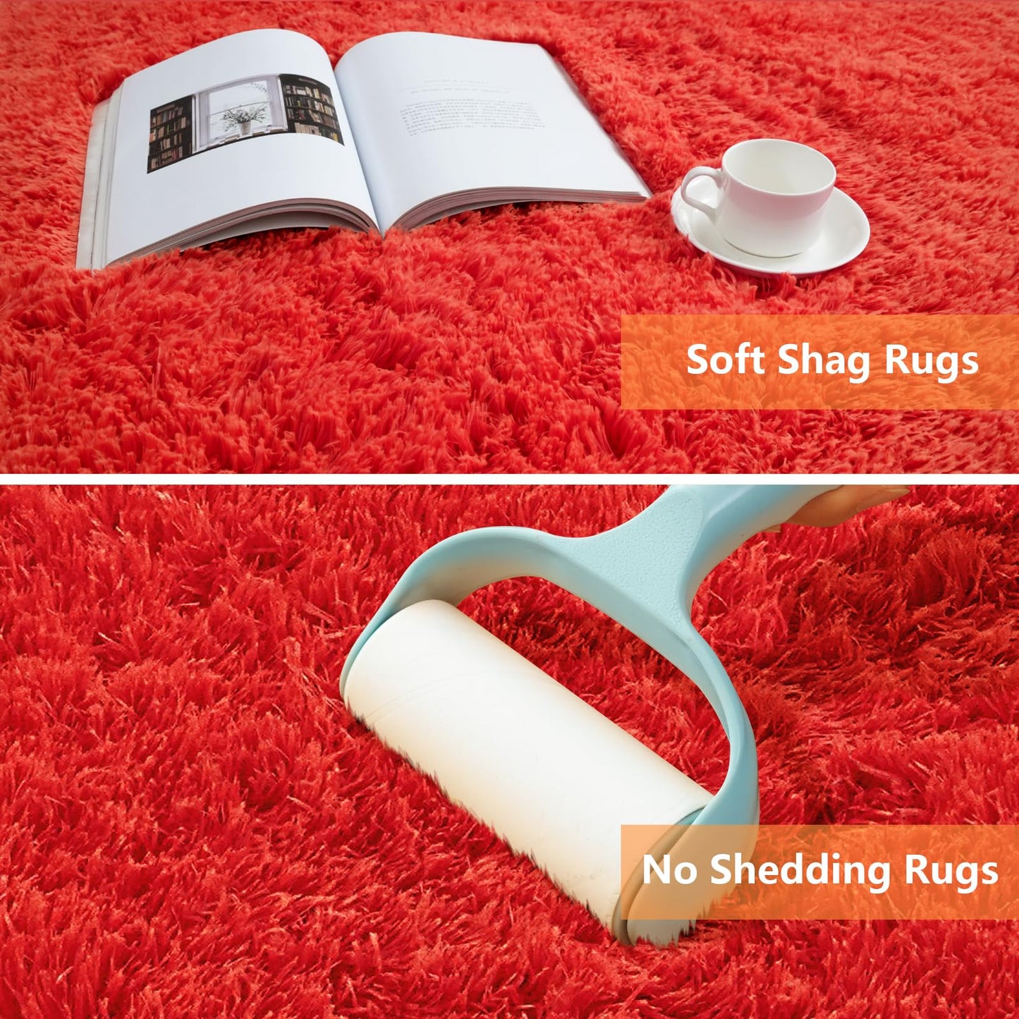 Red Shag Area Rugs for Bedroom Living Room,Ultra Soft Fluffy Christmas Area Rugs 8x10 for Dorm,Indoor Carpet Plush Rugs for Living Room Home Decor (Red, 8x10 Feet)