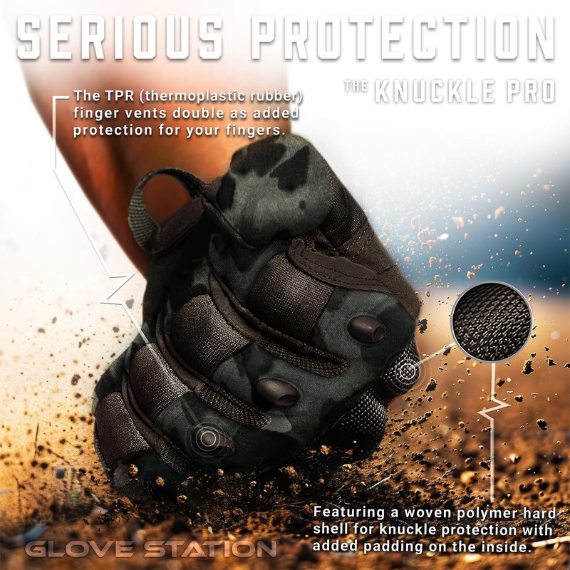Glove Station Gloves for Men – Touchscreen Utility Gear with Hard Knuckle Protection Used in Motorcycle, Airsoft, & Outdoor Work Black Multicam XX-Large