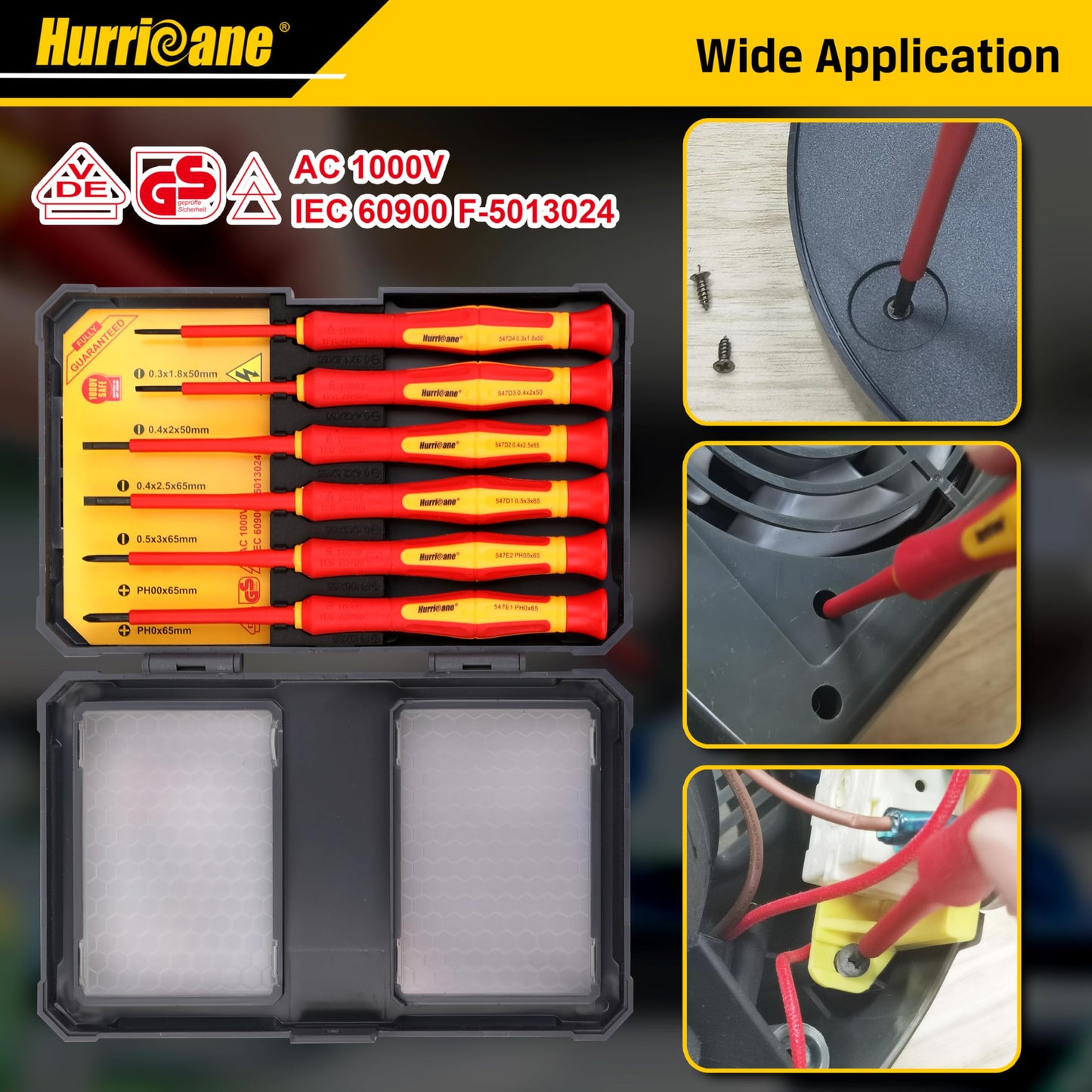 HURRICANE 1000V Precision Insulated Screwdriver Set, 6 Piece Insulated Electrician Screwdriver Set with Magnetic Tips for Electrical Repairs. Slotted(1.8mm, 2.0mm, 2.5mm, 3.0mm), Phillips(PH00, PH0)