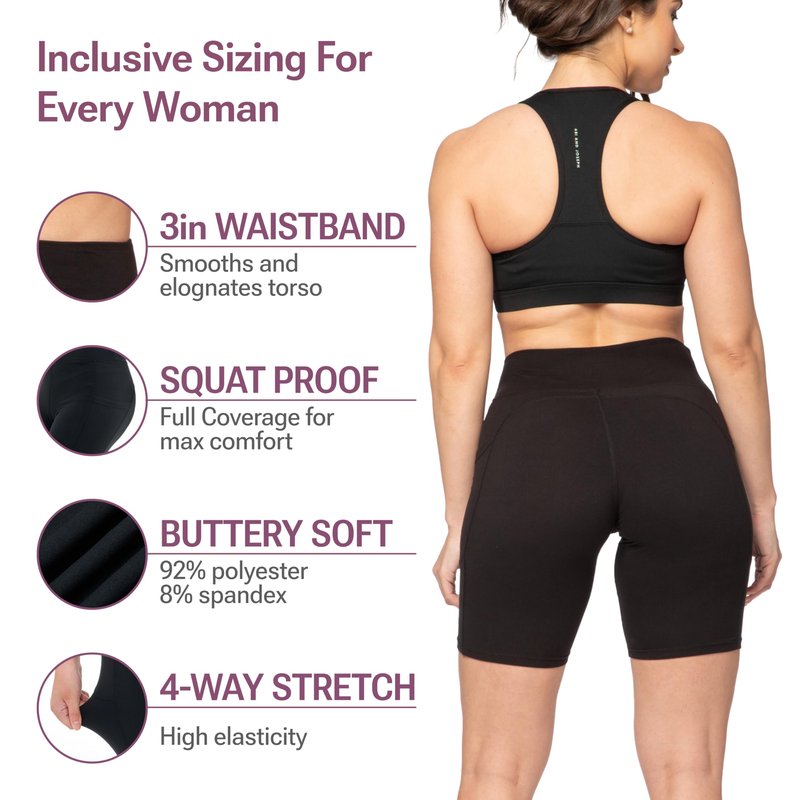 SATINA Biker Shorts for Women – 5-Inch High Waist Yoga Shorts with Pockets – Buttery Soft, Stretchy Peach Skin Fabric – Tummy Control & Moisture-Wicking – Black, Medium – Regular & Plus Sizes