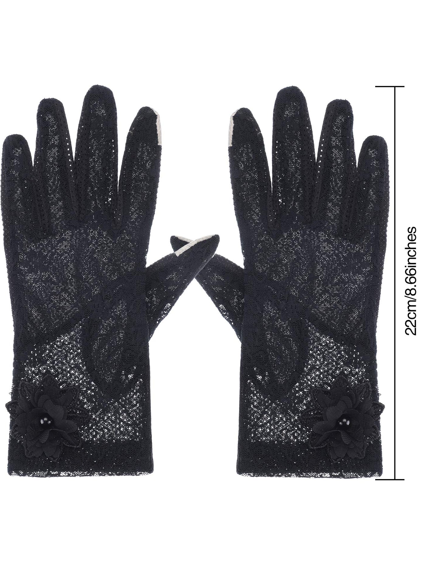 SATINIOR Lace Gloves Women Short Fingerless Floral Gloves for Tea Party Wedding Halloween(Floral,Black)