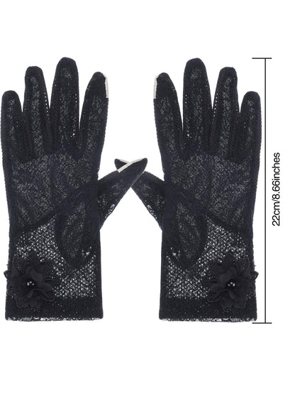 SATINIOR Lace Gloves Women Short Fingerless Floral Gloves for Tea Party Wedding Halloween(Floral,Black)