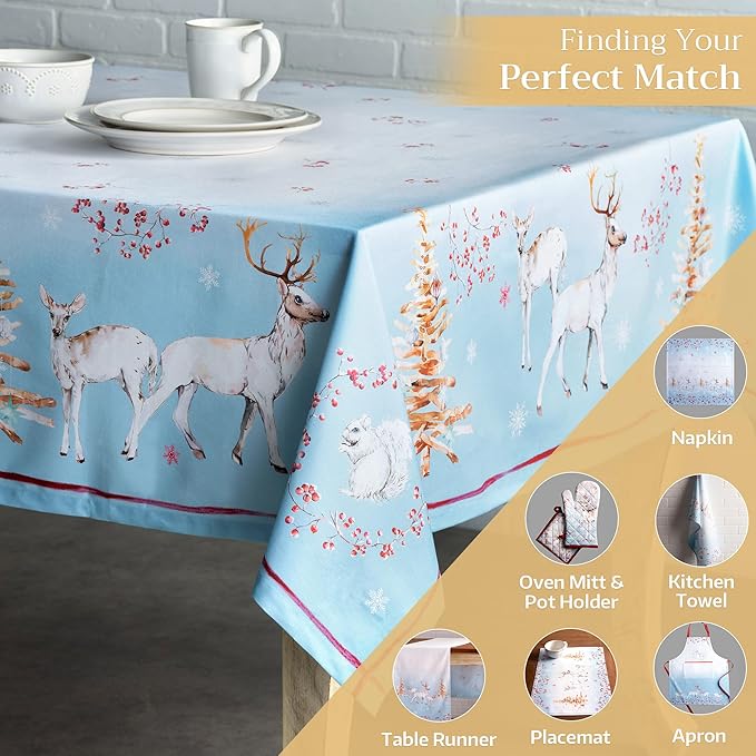Maison d' Hermine Table Cloth Rectangle Table 100% Cotton 60 x 120 Inches Fall Tablecloth Reusable Everyday Use for Thanksgiving Christmas Decorations Dining Farmhouse Party (Fairy Tale Forest)