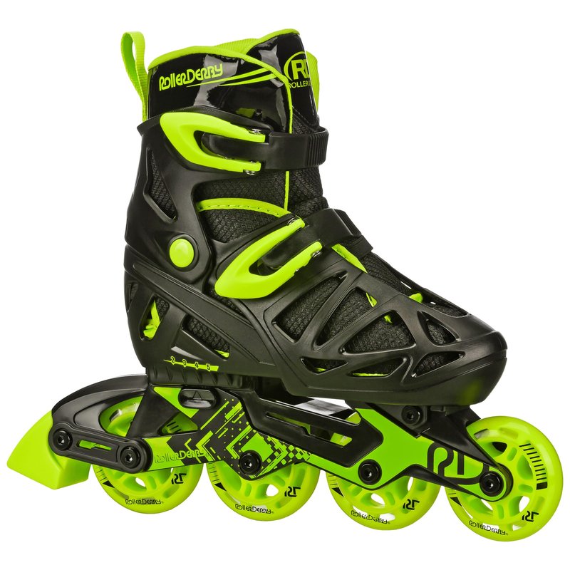 Roller Derby Tracer Adjustable Inline Skates for Boys, Girls, Kids, Beginners, Youth Black/Green Size Medium (2-5)
