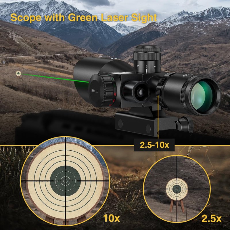 CVLIFE 2.5-10x40 Dual Illuminated Mil-dot Scope with Green Laser, Free 20mm Mount