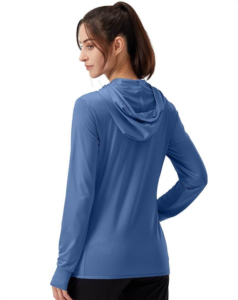 Soothfeel Women's UPF 50+ Sun Protection Hoodie Jacket Lightweight Long Sleeve Sun Shirt for Women with Pocket Hiking Outdoor Dark Blue M