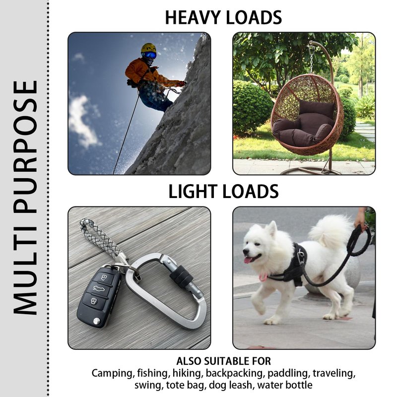 XIECHANEE Premium Aluminum D Ring 4" Locking Carabiner Clips with Screw Gate, Set of 4, Lightweight & Durable for Hiking, Camping, Hammock, Dog Leash Harness, Keychains