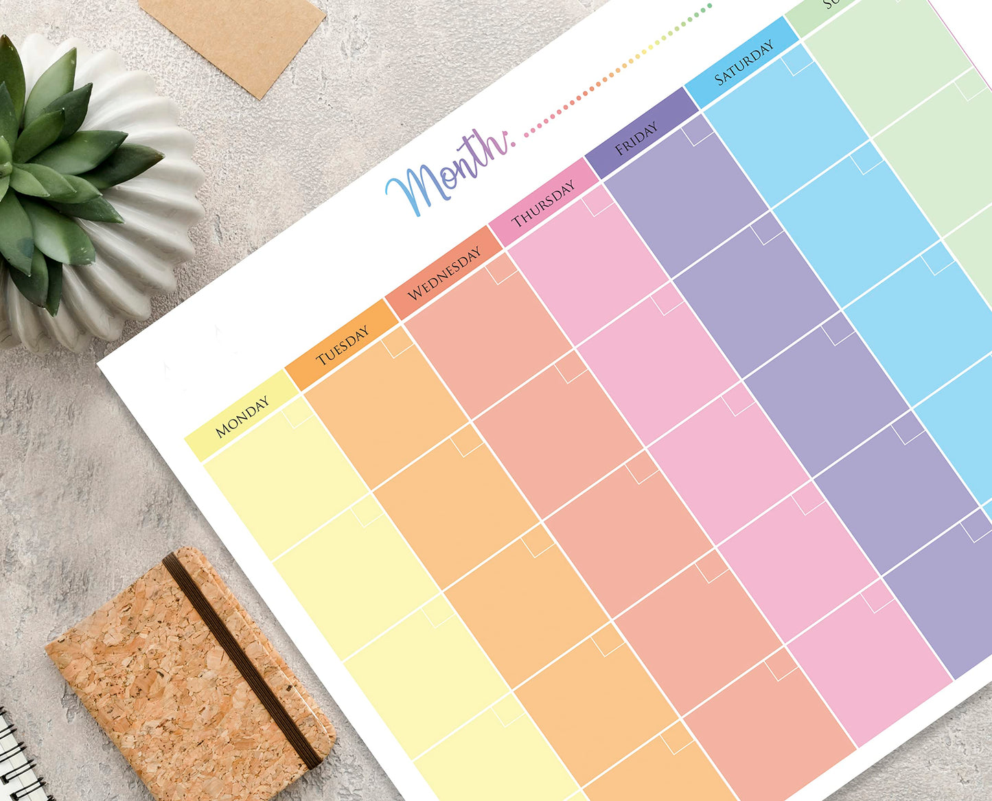 Monthly Planner Pad with 50 Tear Off Pages Notes Section, Undated Desk Calendar Personal Organiser, for Work, School, Meal, and Fitness Planning (colourful)