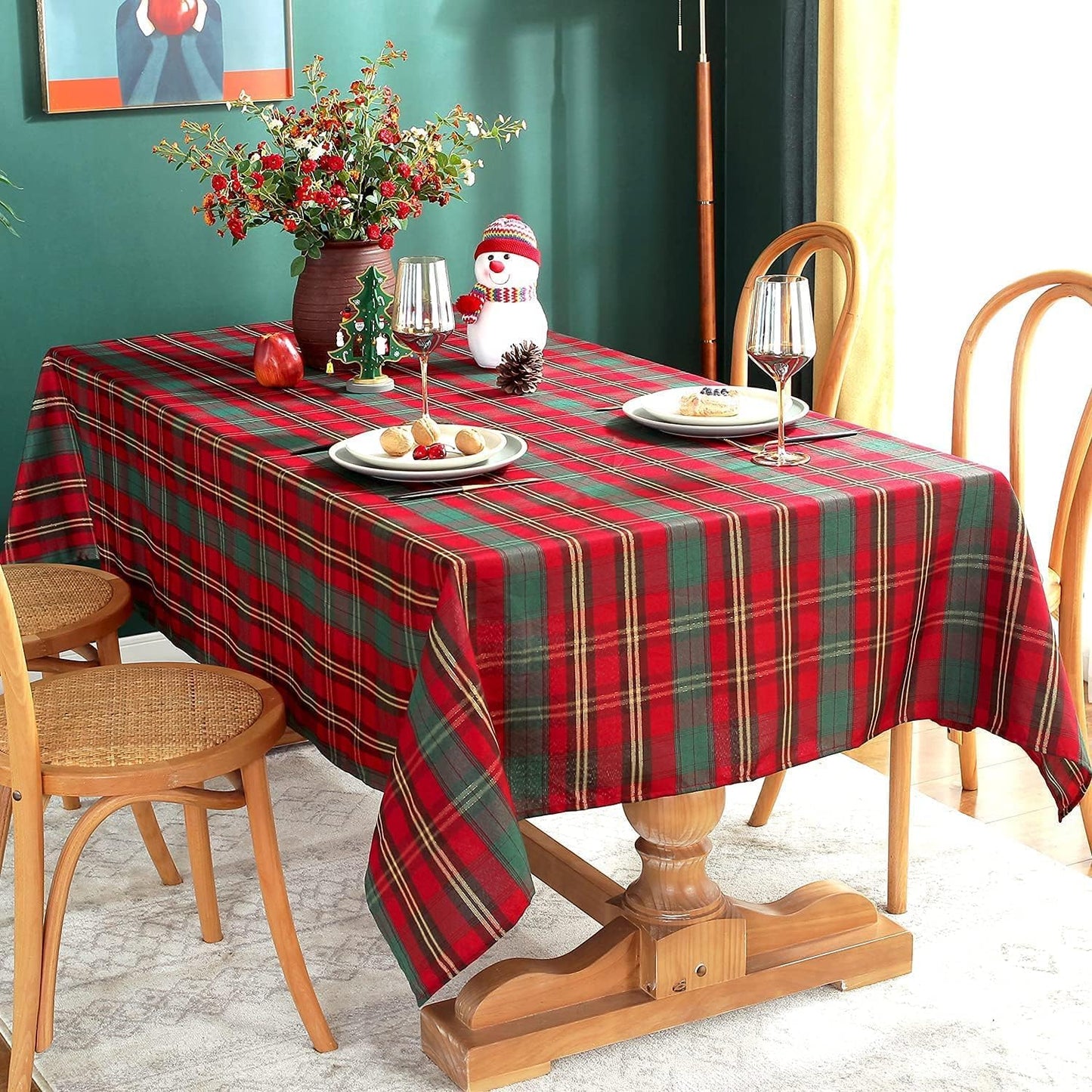 SASTYBALE Christmas Tablecloth Red,Plaid Rectangle Xmas Metallic Fabric Table Cloth Dust-Proof Wrinkle Resistant Heavy Weight Polyester Table Cloths for Holiday Kitchen Dinning Tabletop(52" x 70")