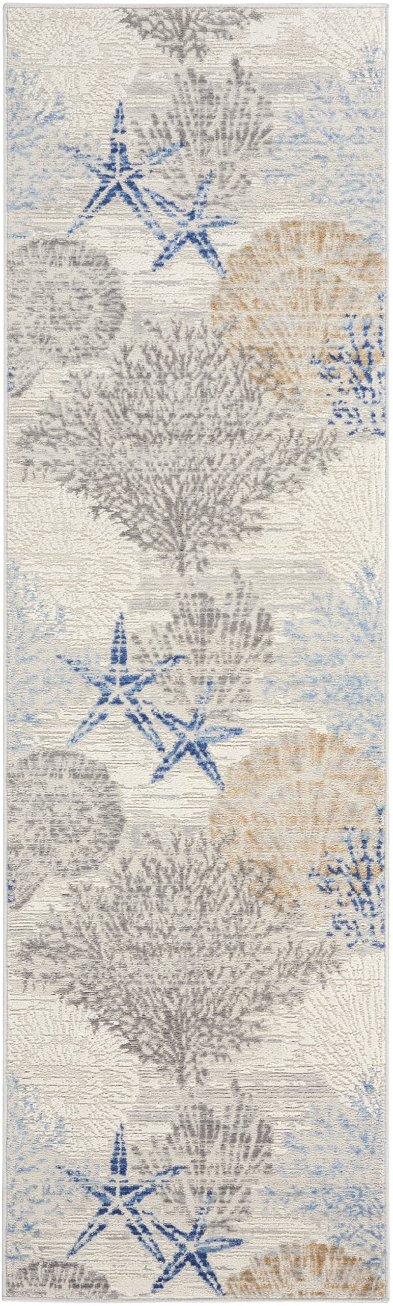 Nourison Home Pompeii Ivory Grey Blue 2'3" x 7'6" Area Rug - Easy Clean, Non Shedding, Bed Room, Living Room, Dining Room, Kitchen (8' Runner)