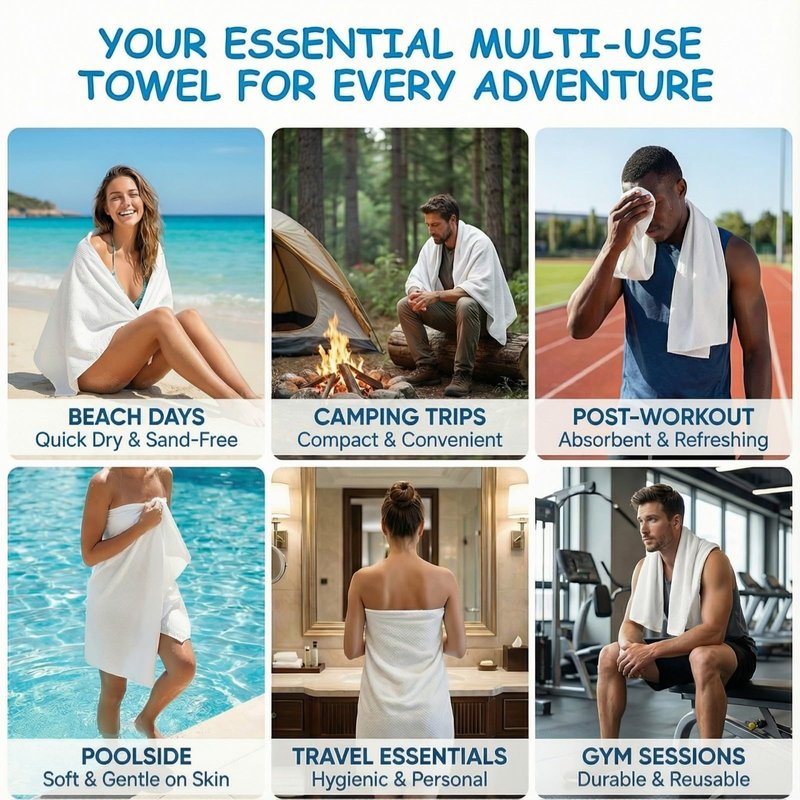 SAILYLENCEY 10-Pack Disposable Compressed Towels, Expandable with Water, Ultra Soft & Highly Absorbent Non-Woven Fabric, Individual Wrapped for Travel, Gym, Camping, and Hotel Stay