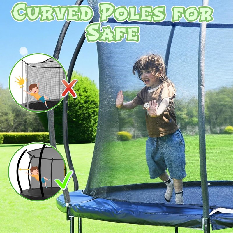 14FT Outdoor Kids Trampoline - Safety Enclosure Net & Ladder, ASTM Approved, Rust-Resistant Frame