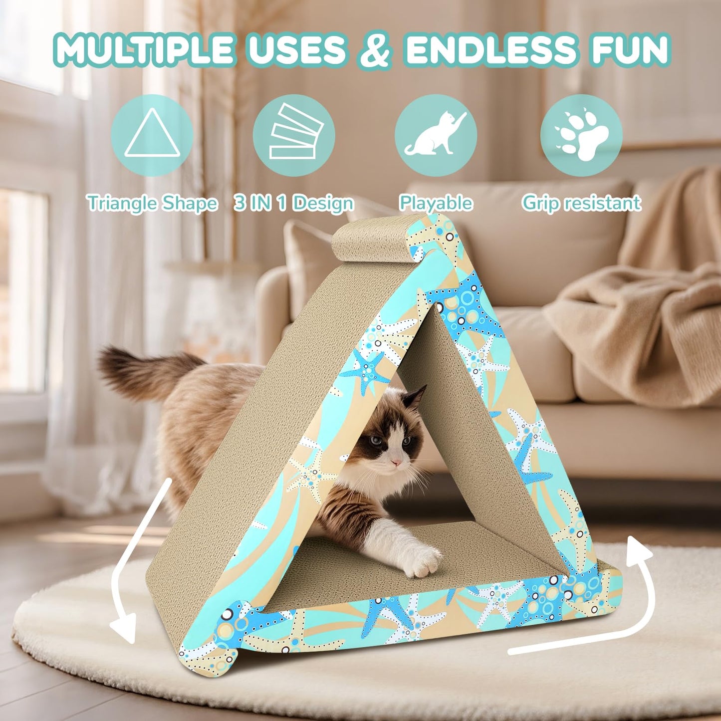 Cat Scratch Pad- 3 in 5 Corrugated Cardboard Cat Scratcher for Indoor Cats, Professional Cat Scratching Board for Adult Cats, Catify Cat Scratcher Pads with Catnip