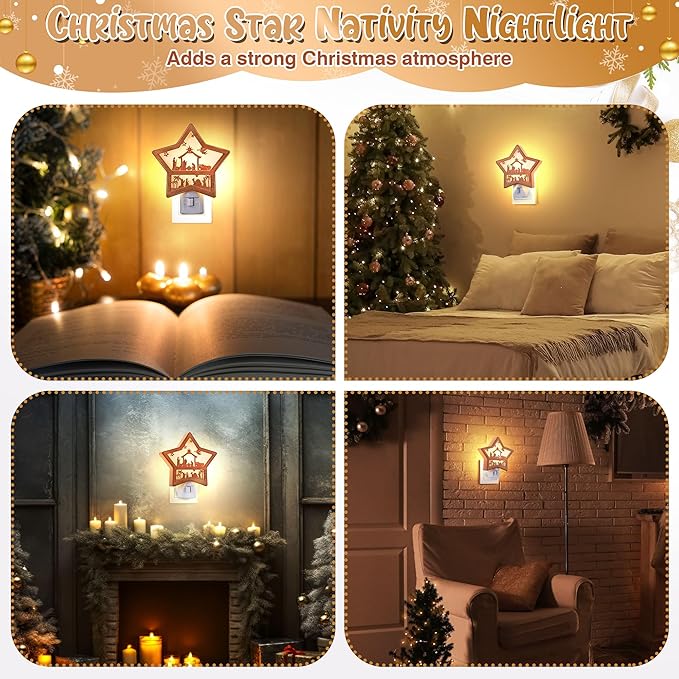 Christmas Jesus Nativity Scene Night Light Plug in, Christmas Jesus Born 120V C7 LED Wall Plugin Nightlights, Christmas Nativity Star Night Light Decor for Bedroom Bathroom Kitchen Hallway