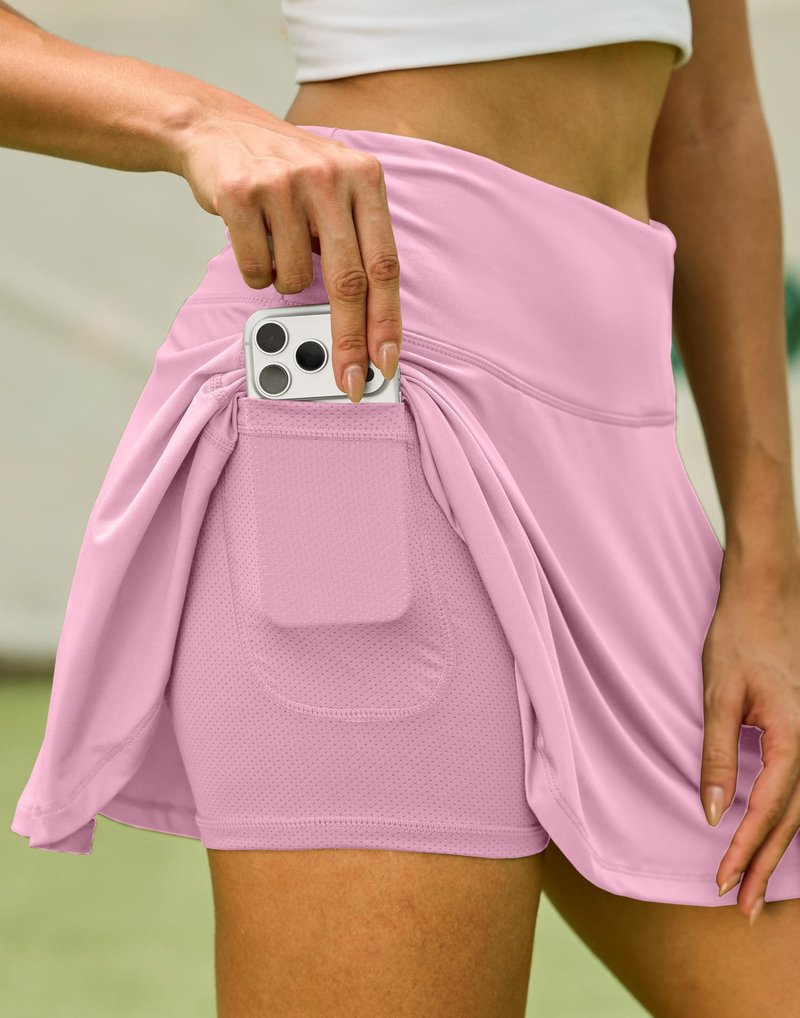SANTINY Pleated Tennis Skirt for Women with 4 Pockets Women's High Waisted Athletic Golf Skorts Skirts for Running Casual (Pink_XXS)